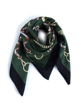 Foulard verde 90x90cm in seta stampata REINS