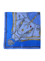 Foulard celeste 90x90cm in seta stampata GOOD LUCK