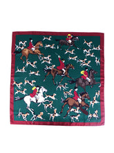 Foulard verde 70x70cm in seta stampata HORSES