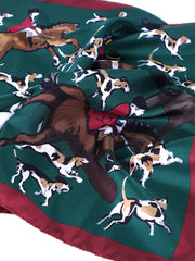 Foulard verde 70x70cm in seta stampata HORSES