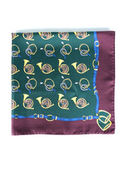 Foulard verde 70x70cm in seta stampata TRUMPETS