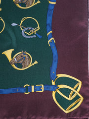 Foulard verde 70x70cm in seta stampata TRUMPETS