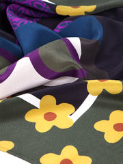 Foulard verde 70x70cm in seta crespo stampata LADY