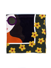 Foulard verde 70x70cm in seta crespo stampata LADY