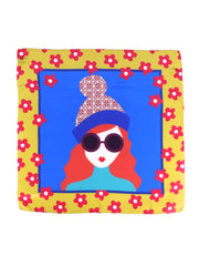 Foulard giallo 70x70cm in seta crespo stampata LADY