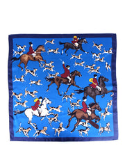 Foulard blu70x70cm in seta stampata HORSES