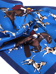Foulard blu70x70cm in seta stampata HORSES