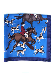Foulard blu70x70cm in seta stampata HORSES