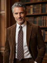 GASTONE 3-Fold Brown Tie in English Printed Challis Wool