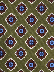 Cravatta verde 3 Pieghe GASTONE in lana challis stampata inglese