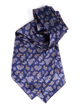 Ascot doppia punta blu in seta raso stampata LEVIOSO