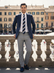 Cravatta blu/marrone 3 pieghe in lana/seta MIRANDA