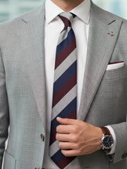 Cravatta blu/bordeaux 3 pieghe in lana/seta MIRANDA