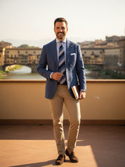 Cravatta blu/celeste 3 pieghe in lana/seta MIRANDA