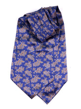 Ascot doppia punta blu in seta raso stampata NERUDA