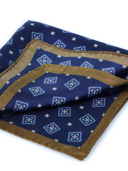 Fazzoletto da taschino blu in pura seta stampata ELIA