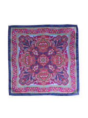 Fazzoletto da taschino blu in pura seta stampata FABIO