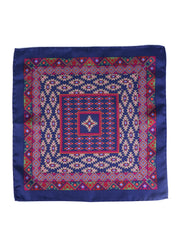 Fazzoletto da taschino blu in pura seta stampata ETNICO