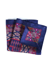 Fazzoletto da taschino blu in pura seta stampata ETNICO