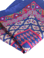 Fazzoletto da taschino blu in pura seta stampata ETNICO