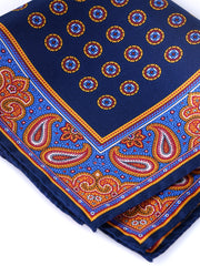 Fazzoletto da taschino blu in pura seta stampata MIMMO