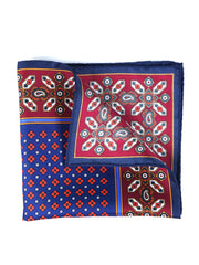 Fazzoletto blu da taschino in pura seta stampata ROSARIO