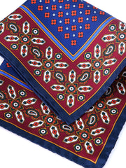 Fazzoletto blu da taschino in pura seta stampata ROSARIO