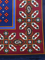 Fazzoletto blu da taschino in pura seta stampata ROSARIO