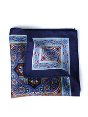 Fazzoletto da taschino blu in pura seta stampata MADIKA