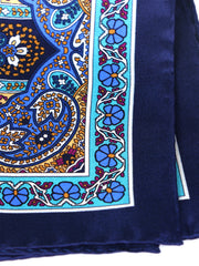 Fazzoletto da taschino blu in pura seta stampata MADIKA