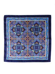Fazzoletto da taschino blu in pura seta stampata MADIKA