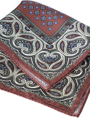 Fazzoletto da taschino marrone in pura seta stampata GAVINO