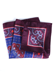 SALVIO dark red printed pure silk pocket square