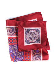SALVIO rust-colored printed pure silk pocket square