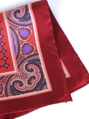 SALVIO rust-colored printed pure silk pocket square