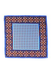 Fazzoletto celeste da taschino in pura seta stampata ROSARIO