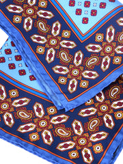 Fazzoletto celeste da taschino in pura seta stampata ROSARIO