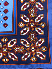 Fazzoletto celeste da taschino in pura seta stampata ROSARIO