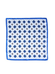 Fazzoletto da taschino bianco/bluette in pura seta stampata ALMA