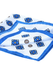 Fazzoletto da taschino bianco/bluette in pura seta stampata ALMA