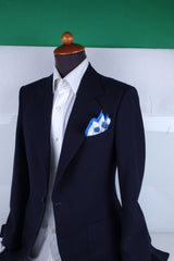 Fazzoletto da taschino bianco/bluette in pura seta stampata ALMA