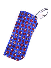 Portaocchiali blu elettrico in seta stampata