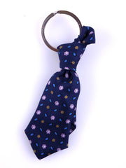 BLUE tie keychain in pure luxury silk with steel ring