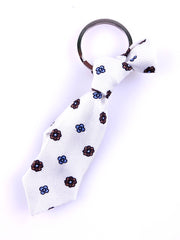 WHITE pure silk luxury tie keychain with steel ring