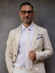 Cravatta tricot in seta PROCIDA con punta a V Bianco caldo