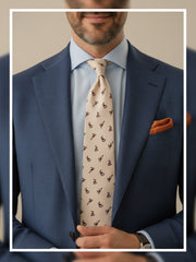 Cravatta avorio 3 Pieghe LEPRE in seta stampata