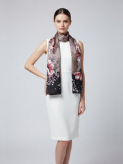 Sciarpa stola beige in pura seta raso stampata VALENTINE