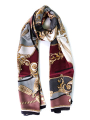 Sciarpa stola beige/grigio in pura seta stampata BERENIKE