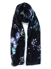 Sciarpa stola nera in pura seta raso stampata BARBERA