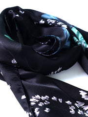 Sciarpa stola nera in pura seta raso stampata BARBERA